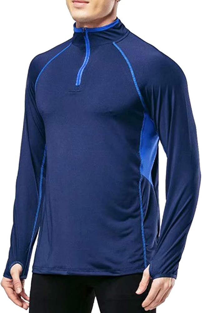 MUSCLE ALIVE Mens Quarter Zip Running Active T Shirts Workout Long