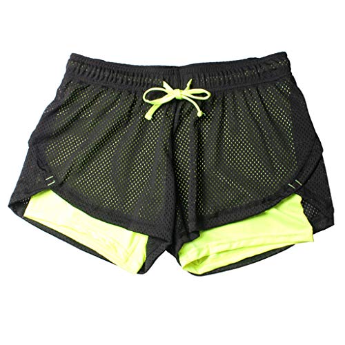 MIARHB Elastic Waistband Running Yoga Shorts for Women - Activewear Workout Exercise Athletic Jogging Pants (L, Light Green)