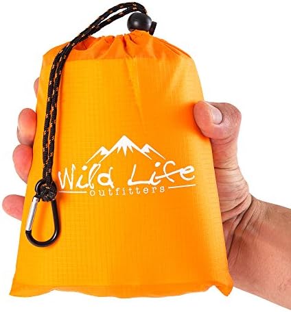 Wild Life Outfitters Outdoor Picnic Blanket Perfect for the Beach, Camping or Travel Compact, Lightweight, Sand Proof Parasheet Blanket with Corner Loops, Weights and Carry Bag, 7' L x 7' W, Orange