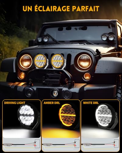 Braveway LED Work Light 6.5 Inch 2PCS 120W with White and Amber DRL, Spot Reflective Hybrid 20000LM Long Range Led for 4x4 Trucks, Utvs, ATVs, Vans, Tractors, Wiring Harness Kit