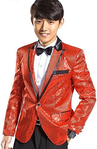 GMW Mens Gangnam Style Sequins Tuxedo Suit Jacket and Pants Set Red 40R