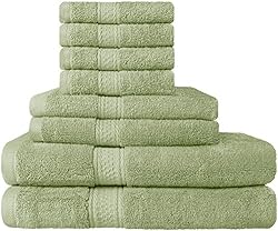 See Premium 8 Piece Towel Set (Sage Green); 2 Bath Towels, 2 Hand Towels and 4 Washcloths - Cotton - Machine Washable, Hotel Quality, Super Soft and Highly Absorbent by Utopia Towels Details