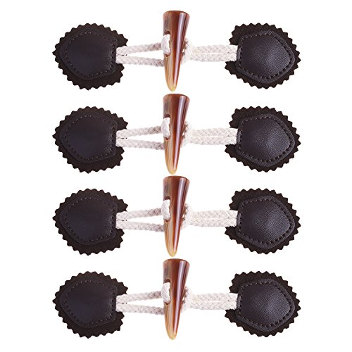 Kloud City Pack of 4 Pairs Large Resin Horn Stitched Toggle Buttons With Sew On Perforated PU Tab Closure For Casual Duffle Coat Wear