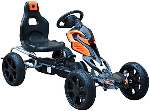 HOMCOM Kart à pédales Go-Kart Enfants 122L x 60l x 70H cm Ø Roues 29 cm siège Ergonomique Orange Noir