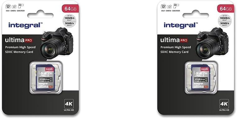Integral 64GB SD Card 4K UHS-I U3 V30 Class 10 Pack of 2
