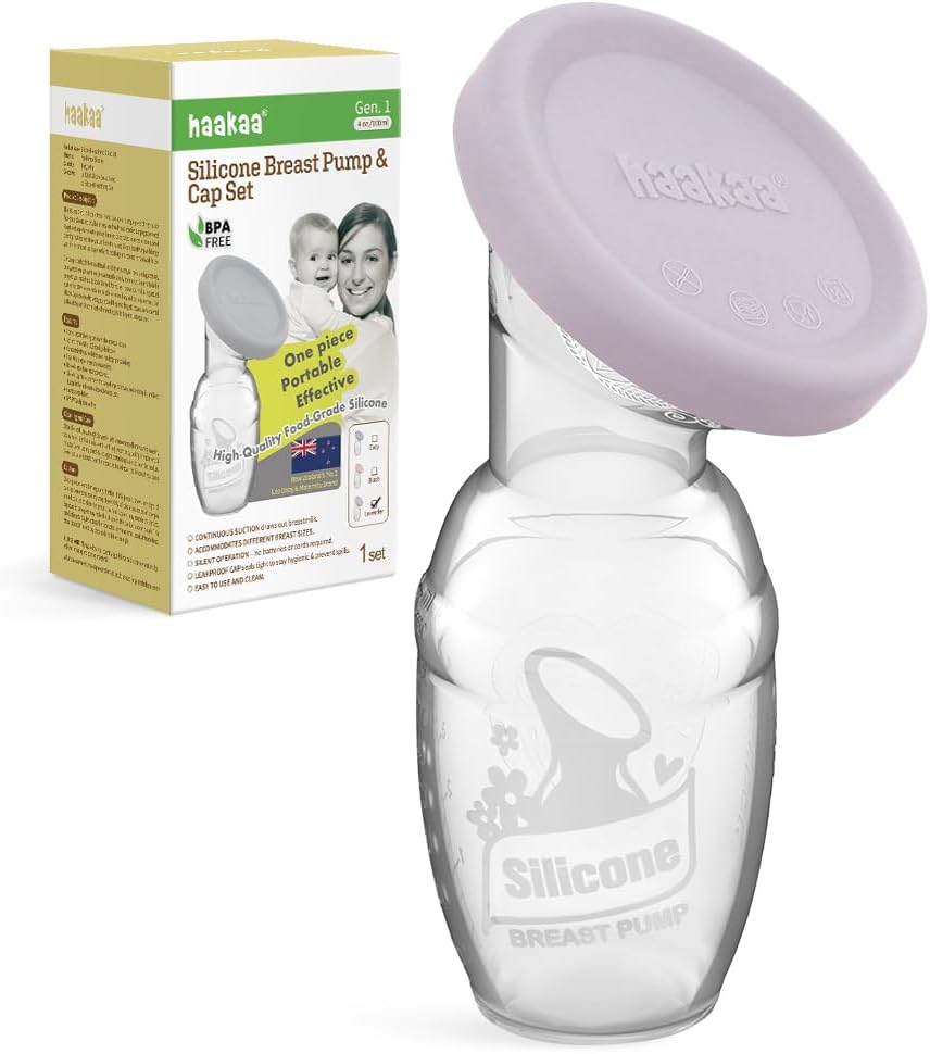 haakaa Manual Breast Pump 4oz Lavender Patented Silicone Milk Collector