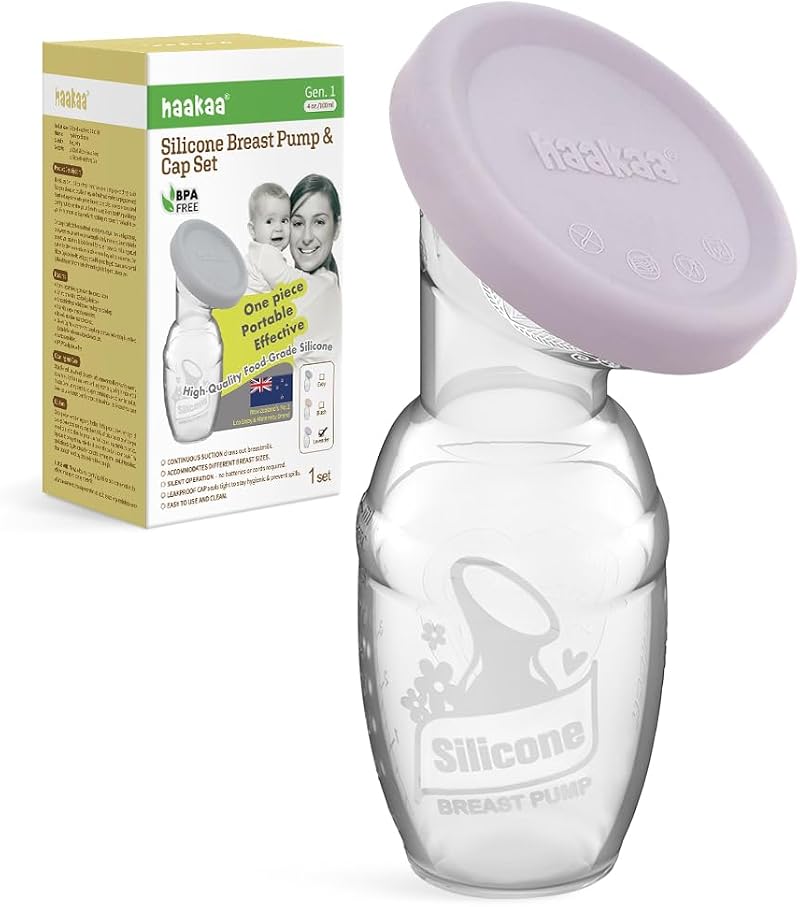 haakaa Manual Breast Pump 4oz Lavender Patented Silicone Milk Collector