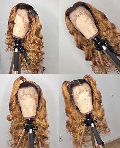 13x6 Lace Frontal Wig Ombre Blonde #27 Human Hair for Black Women Wig Glueless Pre Plunked Hair Line Wigs Wave Hair Style with Baby Hair by YOKADA HAIR ¡­