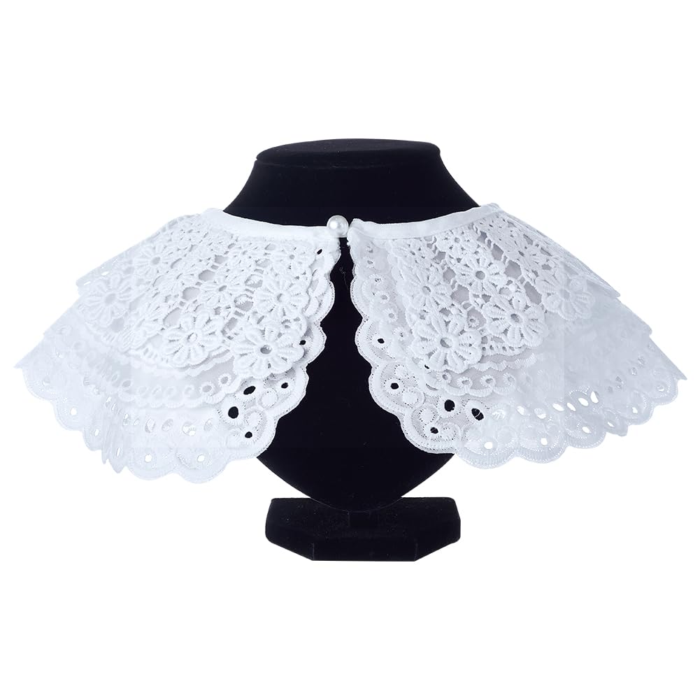 GORGECRAFT 1 Box Halloween Christmas Detachable False Collars Hollow Out White Flower Embroidery Neckline Trim Decorative Lace Cape Neckline Shirt Lapel Applique for Women Dress Blouse Clothes Sewing