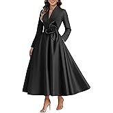 Caodip Satin Long Sleeve Mother of The Bride Dresses for Women Elegant Tea Length A Line Evening Party Dress