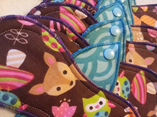 Bamboo & Cotton / PUL Set of Menstrual Pads- Reusable (Set of 10 2 Sizes) Friendly Faces