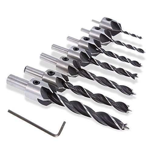 Migiwata 2-in-1 Metric Straight Shank Countersink Drill Bits with HSS Drill Bits and Steel 45 Chamfers Set of 7pcs for Screw Countersinking in Woodworking Project