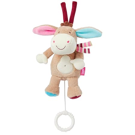 Fehn 081619 Mini-Spieluhr Esel – Kuscheltier mit integriertem Spielwerk mit sanfter Melodie zum Aufhängen an Kinderwagen, Bab