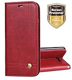 Ferlinso for Samsung Galaxy J7 2017 / J7 V / J7 Perx / J7 Sky Pro/Galaxy Halo Case, Elegant Retro Leather with Stand Magnetic Closure Case Cover-Red