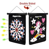 GIGGLE N GO Unicorn Gifts for Girls - Unicorn Toys Like Our Magnetic Dart Board are a Hit at Any Unicorn Party - This Fun Girls Gift Includes 6 Safe Darts, 2 Games and Hangs Anywhere Fast -(Unicorn)