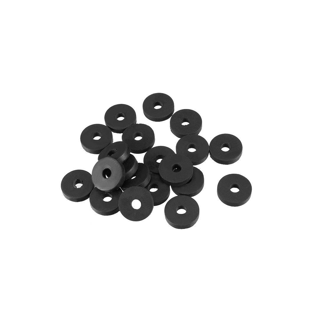 TOP-VIGOR 20Pcs Rubber Flat Washers, 13.8mm OD 4mm ID 3mm Thickness Heavy Duty Black Rubber Grommet Vibration Damping Pads Sealing Gasket Washers for Faucet Pipe Water Hose Fastener Bolt