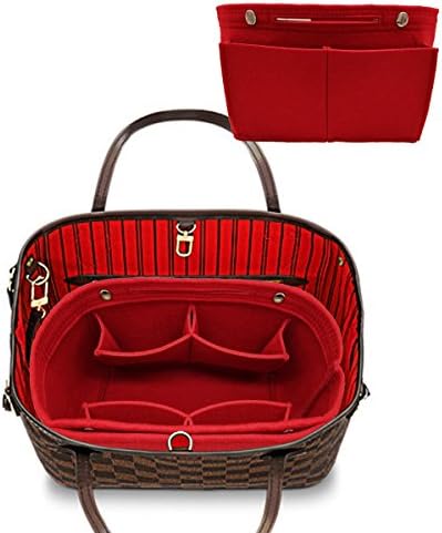 Danslove Felt Fabric Purse Handbag Organizer Bag - MultiPocket Insert Bag Red S