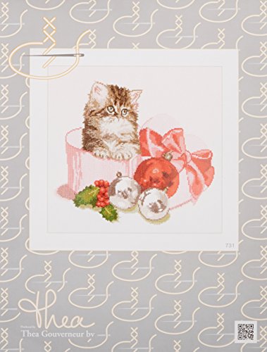 Thea Gouverneur TG731A 16 Count Counted Cross Stitch Kit, 12-1/4 by 11-3/4-Inch, Christmas Kitten on Aida