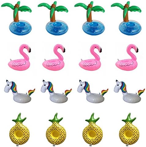 Inflatable Pool Drink Holder 4 Pieces of Pineapple 4 Pieces of Flamingo 4 Pieces of Unicorn and 4 Pices of Palm Tree Cubiccare (Set of 16)
