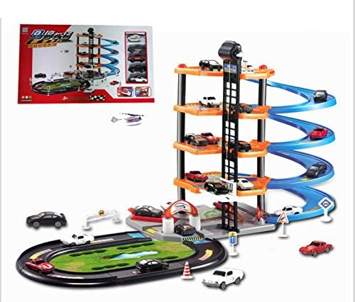 DLPJ Large Slot Car Track Race Set 5 Stories Car Parking Center Car Garage with 4 Free Cars and 1 Helicopter (assemble need)