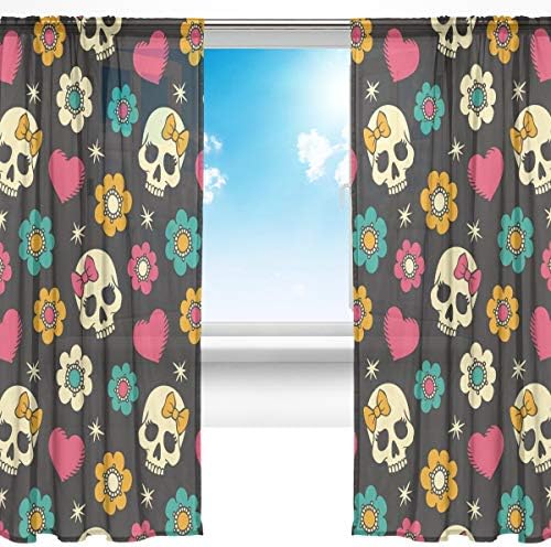 Soresore ソレソレ レースカーテンミラーレースカーテン Uvカット 遮光 遮熱 断熱 カーテン ドアカーテン ミラーカーテン 髑髏 ハート 花柄 黒 ブラック 目隠し おしゃれ かわいい 幅140cmｘ0cm 2枚組 Juntaparroquialaltotambo Gob Ec