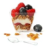 Market Lane 2oz Mini Square Plastic Cups for Jello Dessert Parfait Custard Shot Tasting Glass, 20CT (Bonus spoon included) Cube Catering Cups
