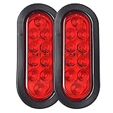 2Pcs 6 Inch Oval led Trailer Tail Lights Red 10 LED Flush Mount w Grommets and Pigtails Submersible 12V Sealed Stop Tail Turn Brake Lights Marker Lights Boat Trailer RV Jeep Trucks