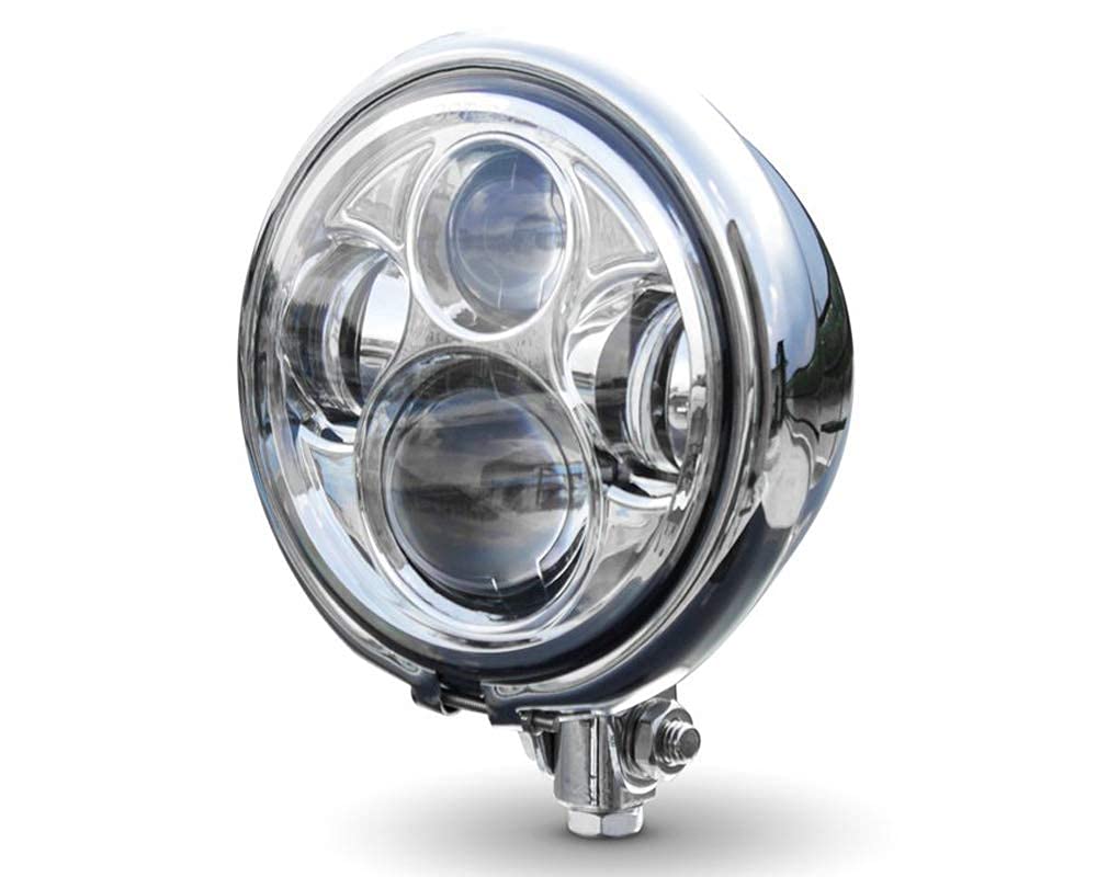 Alchemy Parts Motorbike LED Headlight Bottom Mount Chrome 5.75" Bates Style Daymaker for Vintage Retro Custom Project