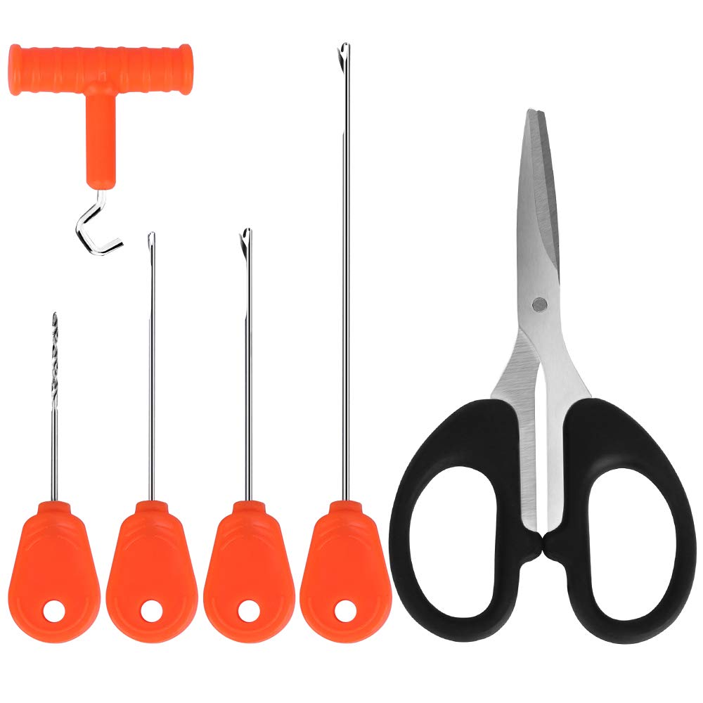 Luroad Carp Fishing Baiting Rigs Tool Kit Set, 6 in 1 Carp Fishing Tackle Kit, Including Hook Needle, Driller, Knot Puller, and Fish Braid Line Scissors for Lures Bait Driller