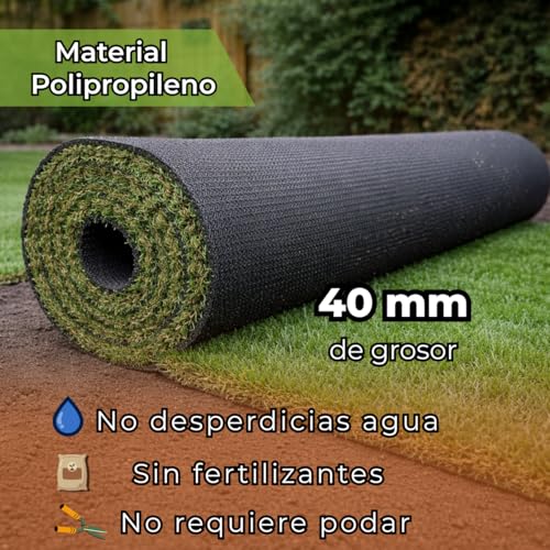 Color Carpet - Pasto Sintetico Real Grass con Medida de 6.0x2.0 Metros. Altura de 40mm. Bicolor para Dar Apariencia más Real