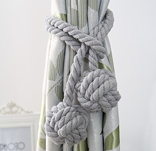 Loghot Fine Hand Tied Curtain Clip Drapery Tassels Curtain Tiebacks/Tassel Window Cotton Rope Tie Ball Back Accessories 47.2 Inches (Grey)
