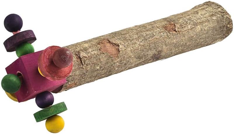 PARROT ESSENTIALS Parrot Perch and Wooden Twirling Toy, Colourful Spinning Parrot Toy, Encourages Mental, Physical Exercise