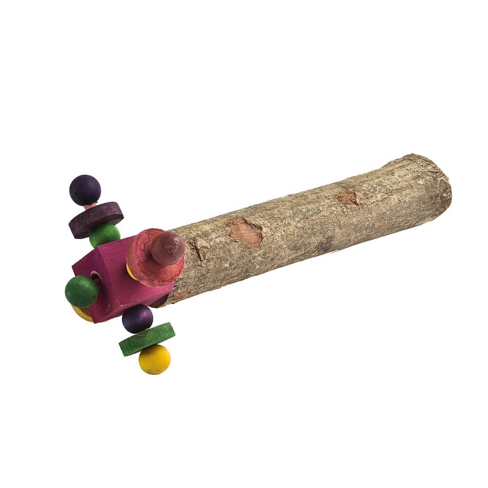 PARROT ESSENTIALS Parrot Perch and Wooden Twirling Toy - Colourful Spinning Parrot Toy - Encourages Mental, Physical Exercise - Non-Toxic Bird Toys for African Grey, Conure, Cockatoo, Other Pet Birds