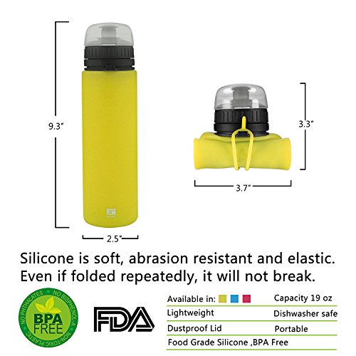 SHOKE Collapsible Water Bottle Soft Silicone Portable with Leak Proof for Sports Traveling BPA Free 19/25 Ounce