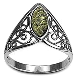 Sterling Silver Green Amber Classic Marquise Ring