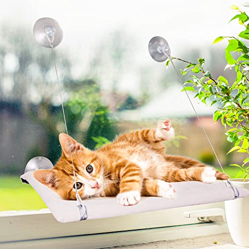 pet prime Cat Window Perch Hammock Cat Window Basking Hammock with Removable Big Suction Cups Cat Hammock Bed Holds Up To 30 lbs