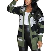 Women Camo Cardigan Casual Open Front Long Sleeve Sweater Coat Outwear