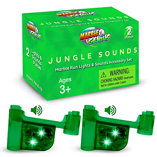 Marble Genius Marble Run Lights & Sounds Accessory Set - 10 Randomized Jungle Sounds and 2 Flashing Lights, Compatible with Any Marble Genius Set, for Ages 3 and Above, Green-Jungle Sound