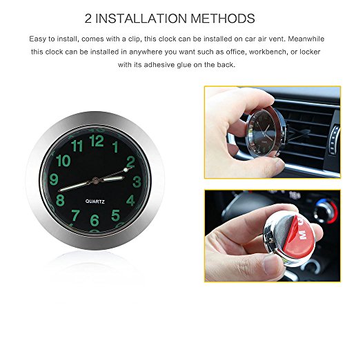 Car Dashboard Clock, ONEVER Small Round Analog Quartz Clock Charming Luminous Small Round