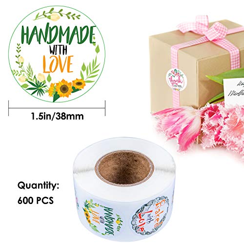 1.5” Thank You Seal Sticker, 3 Different Design,600 Labels for Bakeries, Handmade Goods, Made with Love Stickers for Envelope, Birthday, Wedding, Bridal Shower, Bubble Mailer. Handmade Stickers