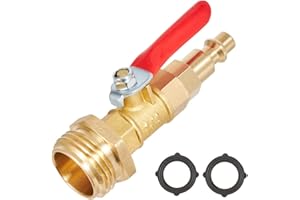 KBROTECH Brass Winterize Blowout Adapter,1/4 Inch Male Quick Connecting Plug and 3/4 Inch Male GHT Thread,With Ball Valve and 2 Pcs Washers For Blow Out Water to Winterize Sprinkler Systems (male)