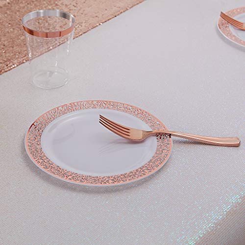 WELLIFE 175 Pieces Rose Gold Disposable Plates with Plastic Silverware