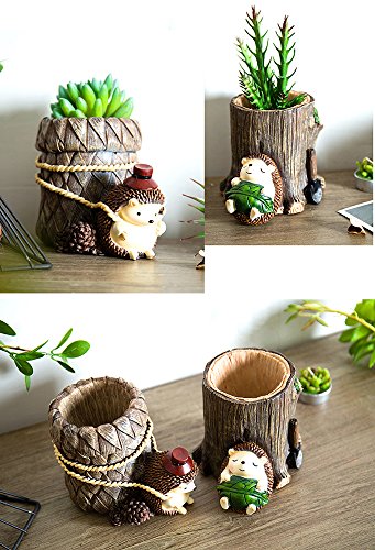ToiM Cute Hedgehog Desk Pen Pencil Pot Holder, Toothbrush Holder, Resin Desktop Organizer Container, Stationery Storage, Office Desk Decoration, Study Bookshelf Decor (Rest)