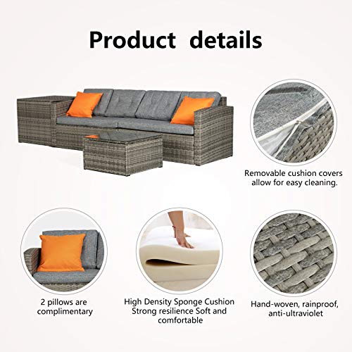 image for mecor 4PC Patio Furniture Set, Wicker Outdoor Furniture Sectional Cush