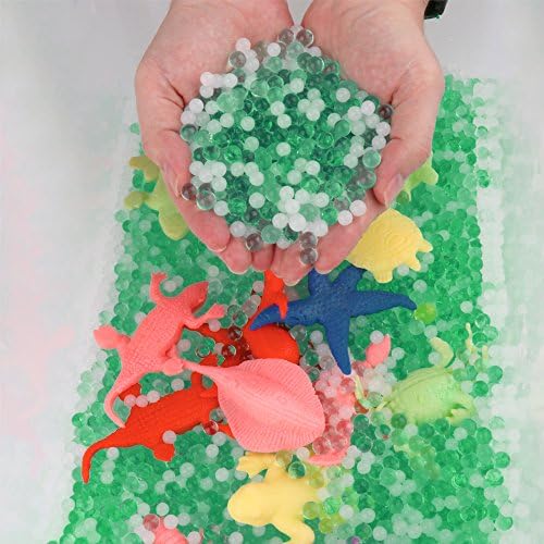 LEOKON Green&White Water Beads Ocean Explorers Tactile Sensory Kit - Mini Jungle Animals Toys Set Included (Upgrade)