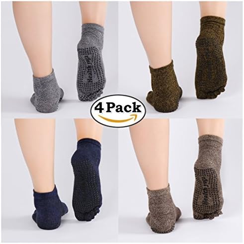 4 Pairs Mens Non-Slip Socks with Cotton Breathability Perfect for Yoga Pilates Ballet Dance Fitness Yoga Toe Socks