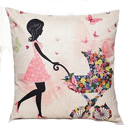 BRIANNA SHINE Cotton Linen Girl with Pink Wing Elves and Butterflies New Decorative Pillowcase Throw Pillow Cushion Cover Square 18" 18" Home Life ¡­ (9)