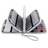 BTSKY 160 Slots Colored Pencil Organizer - Deluxe PU Leather Pencil Case Holder (Grey)