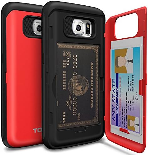 Galaxy S6 Case, TORU [S6 Wallet Case Red] Protective Slim Fit Dual Layer Hidden Credit Card Holder ID Slot Card Case with Mirror for Samsung Galaxy S6 (2015) - Red