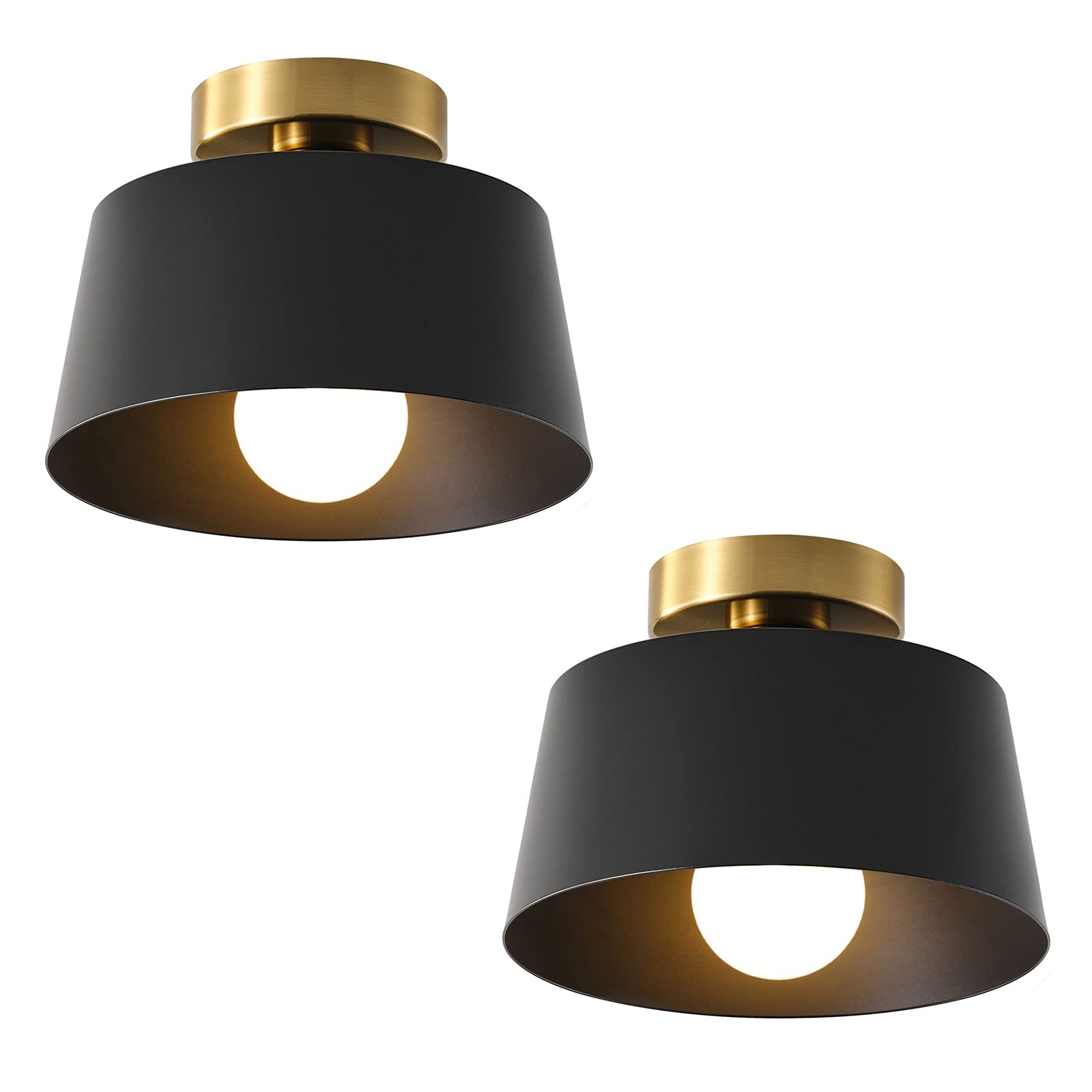 Photo 1 of LHLYCLX Ceiling Light Fixture, Hallway Ceiling Light with Gold Plate and Matte Black Shade, Modern Simple Style Porch Light Fixtures Semi Flush Mount (2 Pack Black)